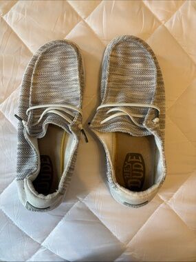 Hey Dude Knit Slip-On Shoes in Light Gray and White